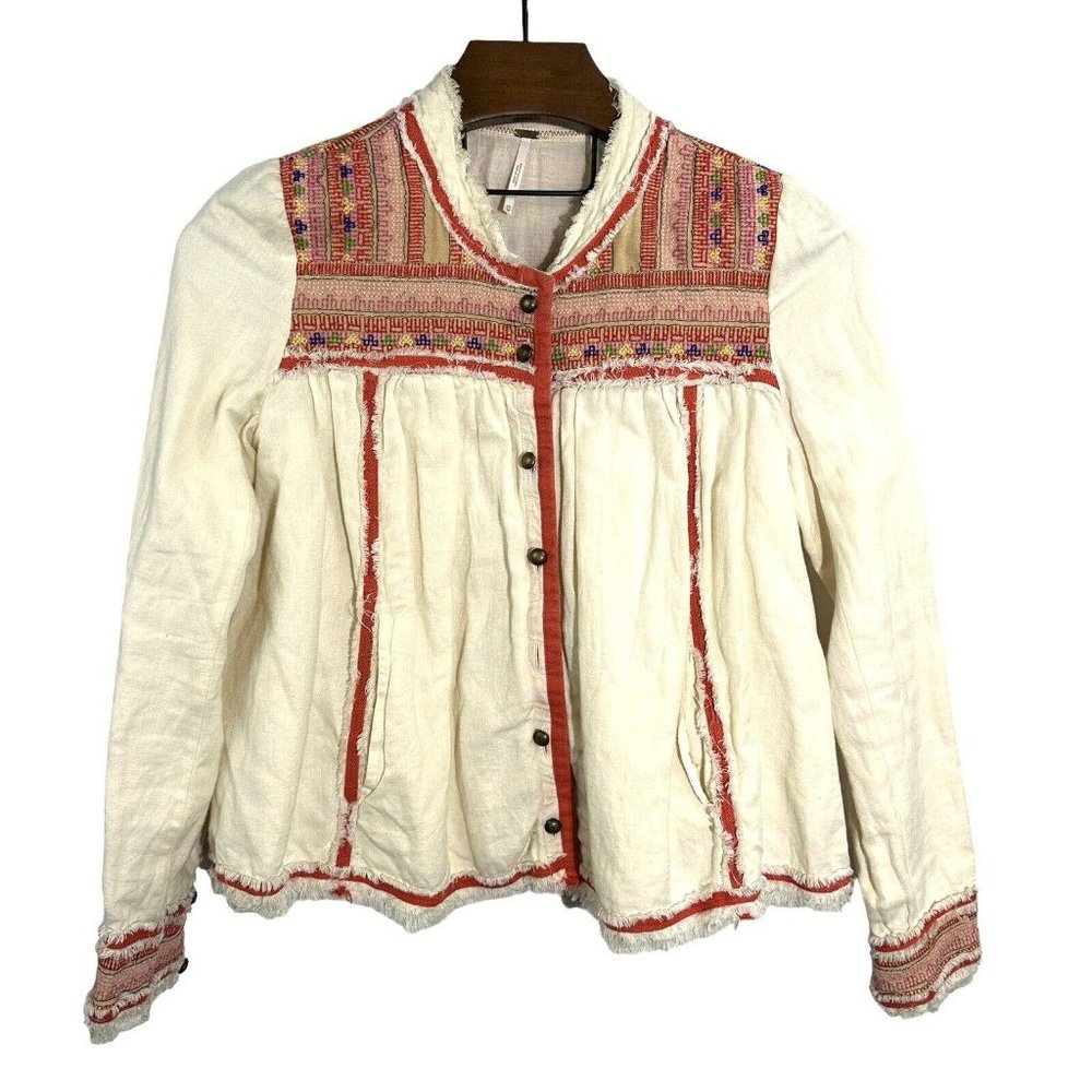 Free People Trapeze Prairie Jacket Embroidered Layered Size XS *Missing Button* - Picture 2 of 5